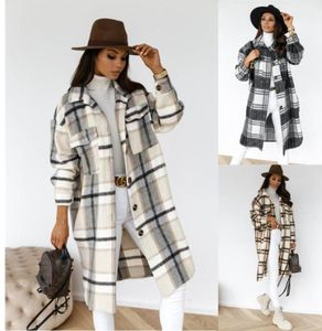 2021 Nuevas llegadas de invierno chaqueta chiseada chaqueta por abrigo cálido a cuadros abrigo largo mezclas gruesas de lana gruesa streetwear1317684