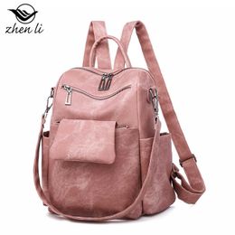 2021 Nouveautés Femmes PU Sacs à dos en cuir Street Rose Couleur Solide Chic Shell Sac Girl's Haute Qualité Rétro Zipper Sacs à dos Q0528