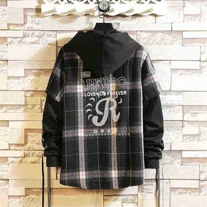 2021 Nieuwe aangekomen Plaid Hoodie Sweatshirt Mannen Flanel Fleece Stijl Hip Hop High Street Casual Cardigan Lange Mouwen Y0809