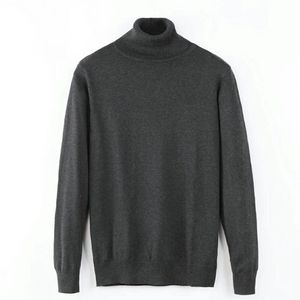2021 nuevo suéter de Otoño Invierno para hombre, suéter informal de cuello alto de Color sólido para hombre, jerséis de punto de marca ajustados para hombre