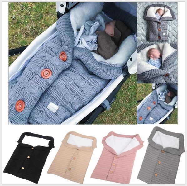 Sacs de couchage pour bébé, couverture chaude d'hiver tricotée à boutons, lange d'emmaillotage pour poussette, sacs de couchage pour tout-petits, nouvelle collection 2021