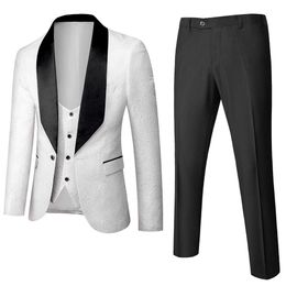 2021 Nieuwe Banket Kostuum Homme Slim Fit Trouwjurk Royal Roken Jack + Pant + Geest Mannen Damast Jacquard Stof Tuxedo X0909