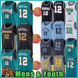 Ja Morant 12 Basketball Jersey Hommes Chemises Jeunes Enfants Maillots Cousus et Brodés