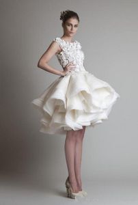 2021 Nieuwe Bateau Mouwloze Aline Mini Beach Wedding Bridal Jurken Krikor Jabotian Organza Ruffles Korte trouwjurk 20182076073