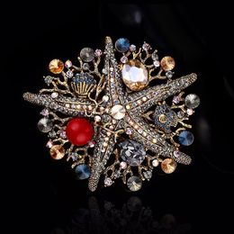 Nieuwe Grote Vintage Luxe Mermaid Turtle Starfish Animal Broches Gold Color Alloy Pearl Crystal Broche Dame Party Pins Gifts