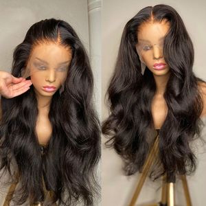 Perruque Lace Frontal Wig Body Wave brésilienne naturelle, cheveux longs, pre-plucked, avec Baby Hair, 13x4, pour femmes noires, nouvelle collection 2021