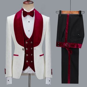2021 New Brand Designs Men Suits For Wedding Custom Made White Paisley Blazer Party Prom Suits Groomsmen Groom Mens Tuxedo