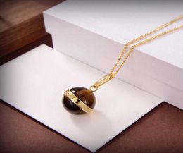 2021 New Brand Fashion Jewelry Femmes Chaîne de couleur or Brown Tiger Eye Stone Perge Pendant Collier Top Quality Luxury2631172