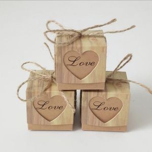 2021 nueva caja de dulces corazón romántico Kraft bolsa de regalo con cordel de arpillera elegante boda favores caja de regalo suministros 5x5x5cm
