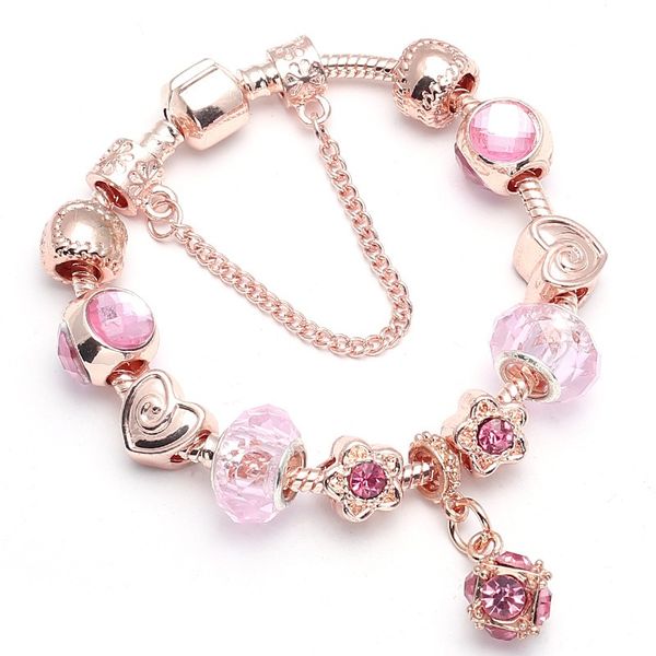 2021 Nuevo Charm Bracelet Rose Gold Cherry Red Purple Crystal Ball Colgante Corazón European Charm Beads Honeycomb Beads Bangle Se adapta a Pandora Charm Bracelets Necklace