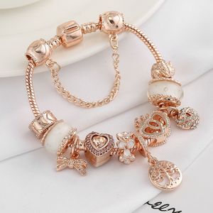 2021 nouveau bracelet à breloques en or rose arbre généalogique de la vie coeur reine des abeilles pendentif coeur perles de charme européennes perles en nid d'abeille bracelet s'adapte aux bracelets à breloques Pandora collier