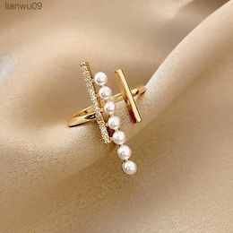 2021 Nouveau Charme 14K Or Réel Style Minimaliste Perle Anneaux pour Femmes Conception Réglable Beaux Bijoux Brillant AAA Zircon Cadeau L230704