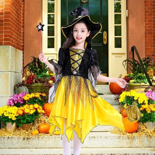 2021 New Children Girls Halloween Cosplay Bruja Traje Vestido Up Prom Girl Elf Traje Falda Fiesta ES Y0913