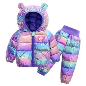 2021 Nieuwe LED-licht Kinderkleding Sets Winter Meisjes en Jongens Hooded Cotton Down Jassen Jas-Brood Overalls Pak voor Warm Kids Clothin