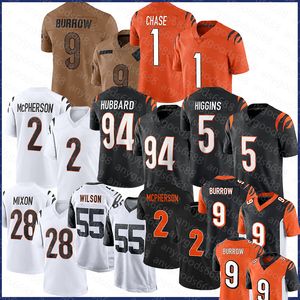 Homme 9 Joe Burrow 1 Ja'Marr Chase Maillot de football Evan McPherson Cam Taylor-Britt Sam Hubbard Tee Higgins Joe Mixon Logan Wilson Trey Hendrickson Tyler Boyd Daxton Hill