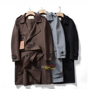 Nouveau manteau classique pour hommes affaires décontractées revers en nylon à double boutonnage long trench en laine