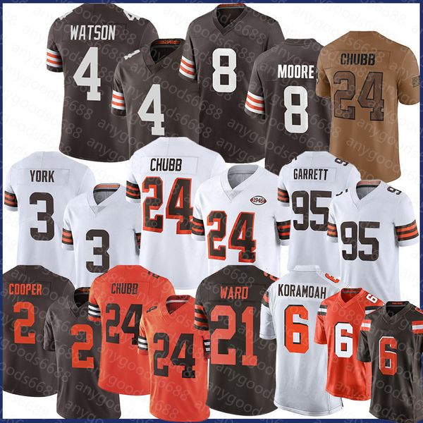 Hombres Cade Yorks Myles Garrett Nick Chubb Camiseta de fútbol Deshaun Watson Denzel Ward Elijah Moore Amari Cooper David Njoku Jeremiah Owusu-Koramoah David Bell