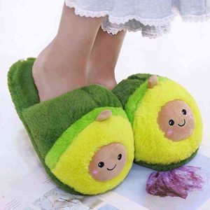 2021 Nuevas mujeres lindas Flip Flop Zapatillas de aguacate Forma Piso de casa Zapatillas de rayas suaves Zapatos femeninos Niñas Invierno Primavera Zapatos cálidos H1115