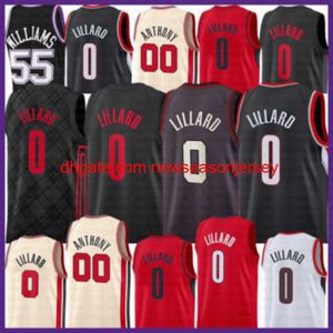 2021 Nouveau maillot de basket Damian 0 Lillard CJ 3 McCollum Mens Carmelo 00 Anthony Jason 55 Williams Mesh Retro DeAaron 5 Fox Grey