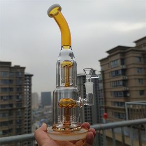 2021 Nuevo diseño 12 pulgadas Champagne Pecork Green Hookah Glass Bong Dabber Rig Recycler Pipes Water Bongs Smoke Pipe 14.4mm Junta hembra con cuarzo Banger