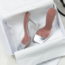 2021 nouveau concepteur PVC Transparent pantoufles femmes plexiglas talons hauts été fête dames bande claire cristal chaussures grande taille 41 42