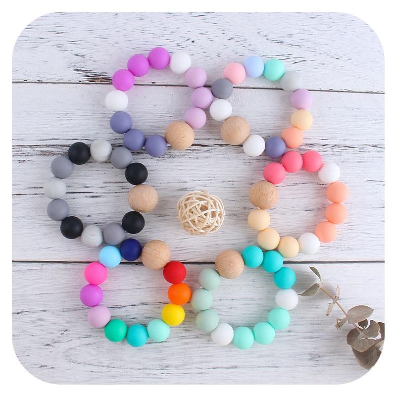 2021 New DIY baby Silicone teething beads Newborn Teething Ring Infant Wood Ring Teethers Baby Toy Colorful Silicon Beaded Soother