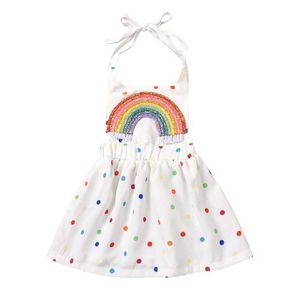 2021 Nouveaux DOTS Bébé Filles Rainbow Bébés Robe Anniversaire Porter Princesse Coton Baby Girl Girls Halter Girls Vêtements Q0716