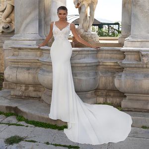 Robe de mariée sirène Double col en v, style bohème, avec traîne Court, en dentelle, nouvelle collection 2021, 207I