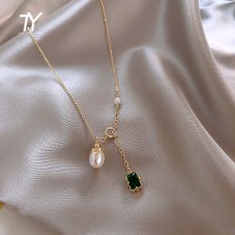 2021 nouveau élégant Baroque perle pendentif couleur or collier pour femme mode vert cristal bijoux Sexy fille clavicule chaîne