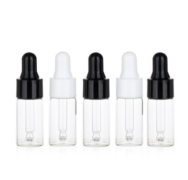 2021 nouveau vide 1 ml 2 ml 3 ml 5 ml flacon compte-gouttes en verre transparent Mini bouteille d'huile essentielle en verre avec tuyau flacon en verre