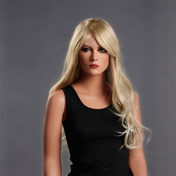 2021 nouvelle perruque pour dames à la mode européenne et américaine blonde cheveux micro-bouclés frange oblique naturellement ondulée long tempérament cheveux bouclés