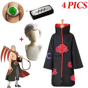 2021 Nieuwe Mode Anime Hidan Cosplay Zwart Mantel Kostuums voor Volwassen Strip Kleding Hoofdband Kids Robe Halloween Kostuum Y0903