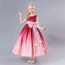 2021 nouvelle mode grand arc fleur petites filles Banquet fête longues robes pour filles robe de princesse robes de soirée de noël 5-12Y G1215