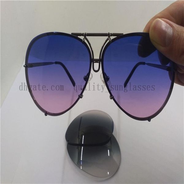 Boîte de lunettes de soleil bleu violet, lentilles de pistolet 66mm P'8478, monture avec lentilles interchangeables Hasfq271A, nouvelle mode 2021