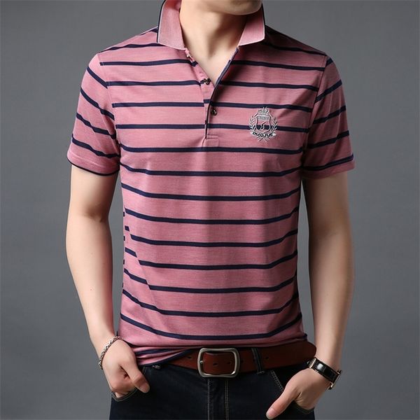 Marcas de moda Camisas de verano Polo para hombre Estilo británico Slim Fit con manga corta a rayas Poloshirt Ropa casual para hombres 210308
