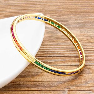 2021 nouvelle mode charme arc-en-ciel strass Bracelets cuivre zircone manchette Bracelets haute qualité bijoux cadeau pour femmes filles Q0717