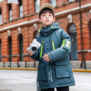 2021 Nieuwe mode Kinderen Down Jacket Winter Boys Girls Girls Parka White Down Dikke Warm Long Boys Jackets Kids Outerwear J220718