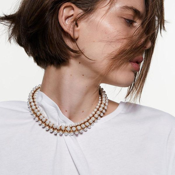 2021 nouveau Design de mode femme mode blanc perle chaîne collier femmes collier à la mode or grosse déclaration collier bijoux