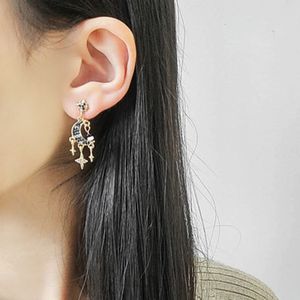 2021 plus récent Dangle boucle d'oreille femme longue mode étoile et lune personnalité argent aiguille boucles d'oreilles pour femmes bijoux adolescentes cadeau