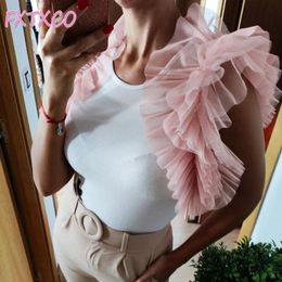 2021 nouvelle mode filles petite veste rose volants court tulle haut tenues chemisier gonflé chemise n'importe quelle couleur peut être faite sur mesure 210317