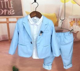 2021 Nouvelle Mode Enfants Rose Mariage Blazer Costume Marque Fleur Garçons Formelle Tuxedos Costume D'école Enfant Printemps Bleu Vêtements SetsB122 X6794556