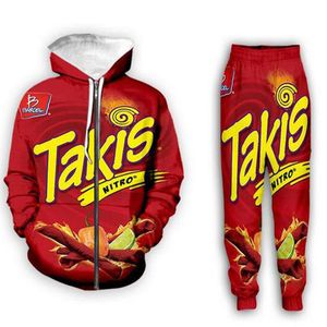 Takis – sweat à capuche et pantalon avec fermeture éclair pour hommes/femmes, deux pièces amusantes, imprimé en 3D, survêtement, nouvelle mode 2021, PJ04