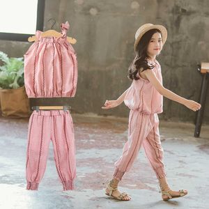 2021 Nieuw meisje doek + korte broek 2pc / set meisjes baby kinderen zomer mode kleding hot sales studenten 110-160 y0705