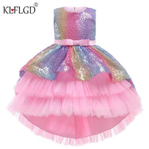 2021 Nieuwe Girl's Birthday Party Flower Mesh Sequin DR3-12 jaar oude kinderen slevelwaist kanten cake avondjurk X0803