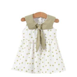 2021 Nieuwe meisjes Floral Rok 1-3 jaar Oude Baby Print Leuke Prinses Jurk Navy Collar Kinderjurk G1215