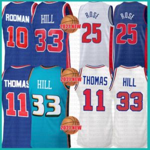 2021 New Grant 33 Hill maillot de basket Dennis 10 Rodman Hommes Isiah 11 Thomas Mesh Retro Derrick 25 Rose Pas Cher Bleu