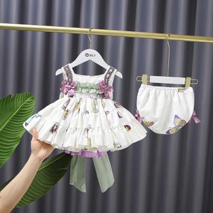 2021 Nieuwe Hot-Selling Kinderkleding Zomer Populair Girl Princess Lolita Puffy Mouwloze Jarretelle Square Neck Jurk Q0716