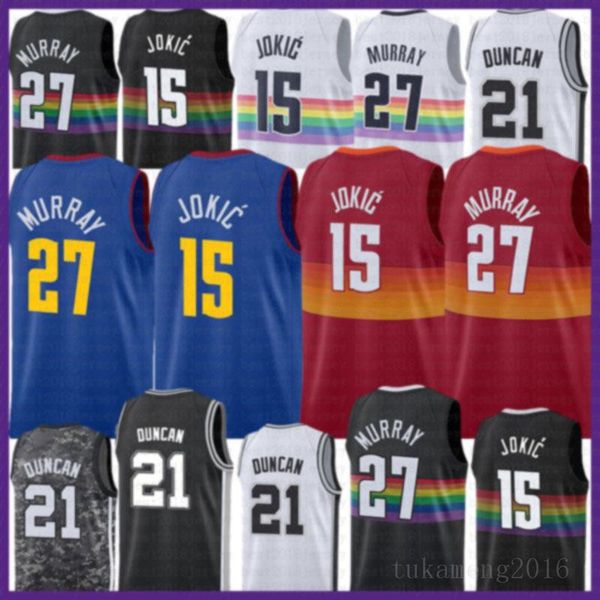 2021 Nouveau maillot de basket Jamal 27 Murray Nikola Mens 15 Jokic Mesh Demar 10 DeRozan Retro Derrick 4 Blanc Pas cher Manu 20 Ginobili Or