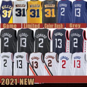 2021 Nieuwe Kawhi Basketball Jersey 2 Leonard Heren Paul 13 George Mesh Retro Reggie 31 Miller Victor 4 Oladipo Goud