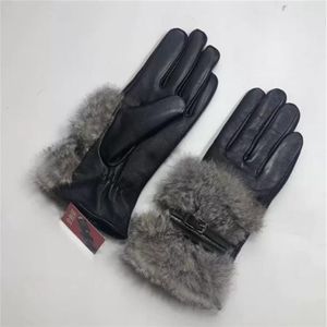 2021 Nieuwe dames lederen handschoenen Winter fietsen warm konijnenhaar mode outdoor touchscreen lederen handschoenen2875